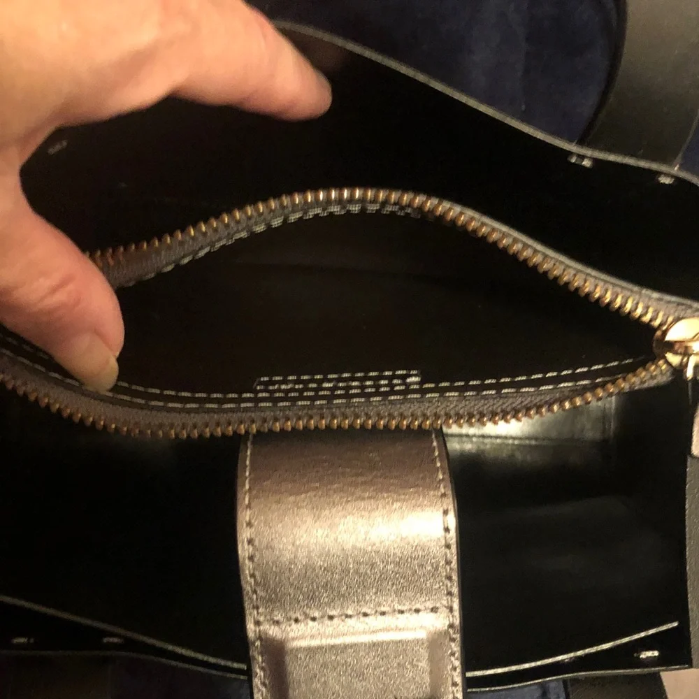 Kate Spade Metallic Gunmetal Leather Tote Bag with Tag